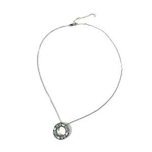 Turquoise and cubic zirconia circle pendant necklace in silver, ipanda
