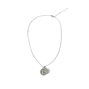 Turquoise spinner medallion pendant necklace in silver, ipanda