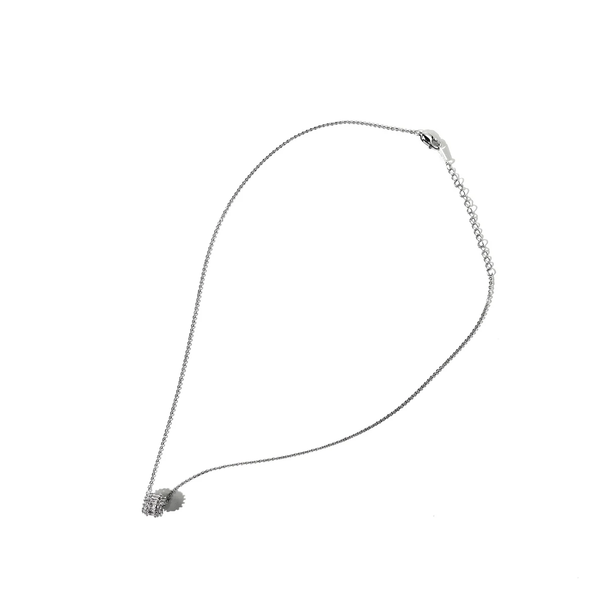 Cubic zirconia barrel pendant necklace in silver, ipanda